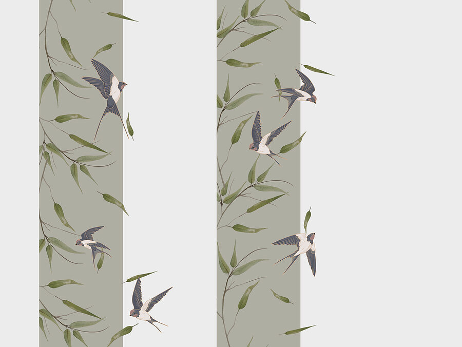 Behang met vogels vliegend op een tak Behang met vogels vliegend op een tak