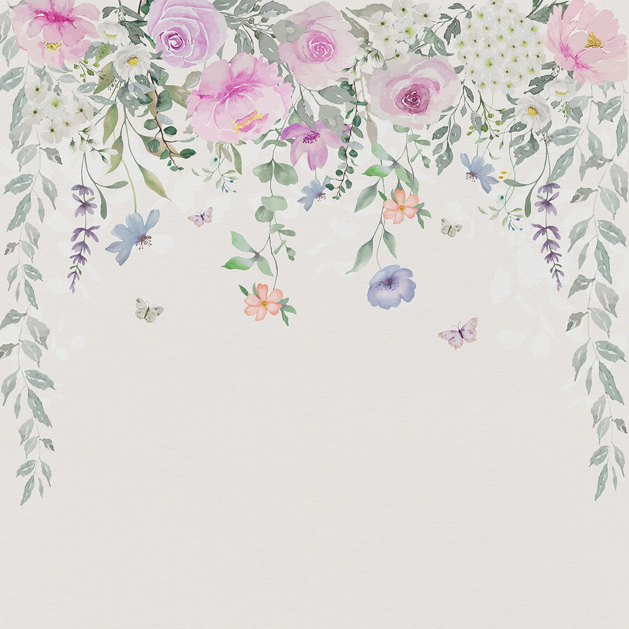 Schilderij van bloemen en vlinders