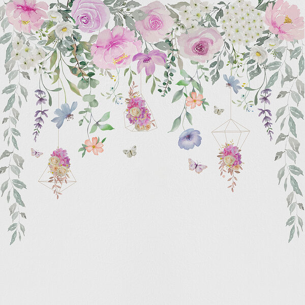 Schilderij van bloemen en vlinders Schilderij van bloemen en vlinders