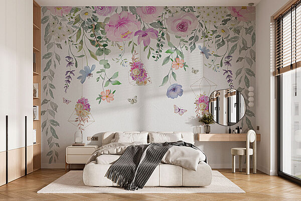 Schilderij van bloemen en vlinders Schilderij van bloemen en vlinders