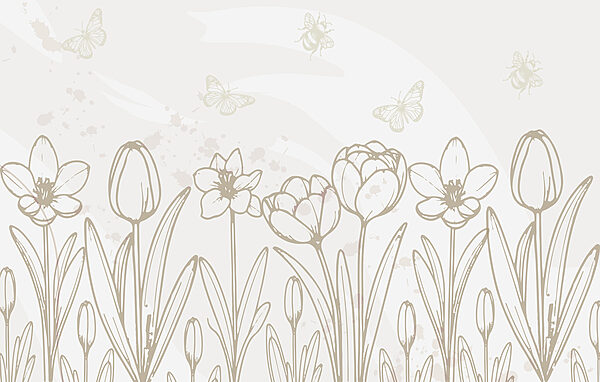 Lijntekening van bloemen en vlinders Lijntekening van bloemen en vlinders