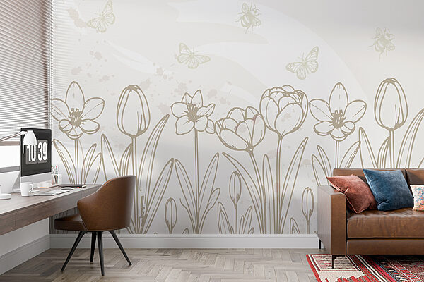 Lijntekening van bloemen en vlinders Lijntekening van bloemen en vlinders