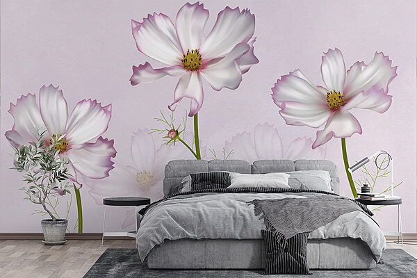 Groep witte bloemen Fotobehang Groep witte bloemen