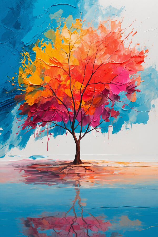 Schilderij van een kleurrijke boom Schilderij van een kleurrijke boom