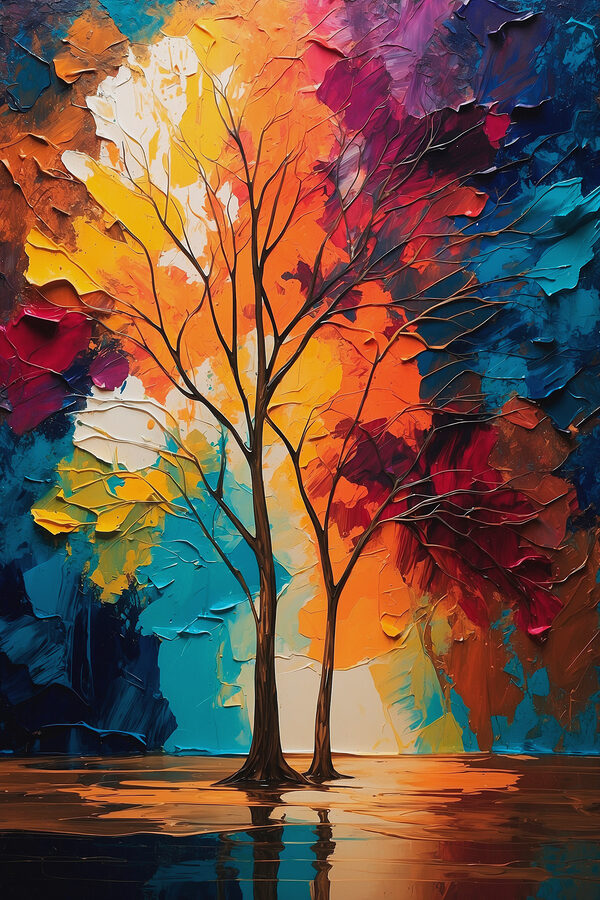 Schilderij van bomen met kleurrijke bladeren Schilderij van bomen met kleurrijke bladeren
