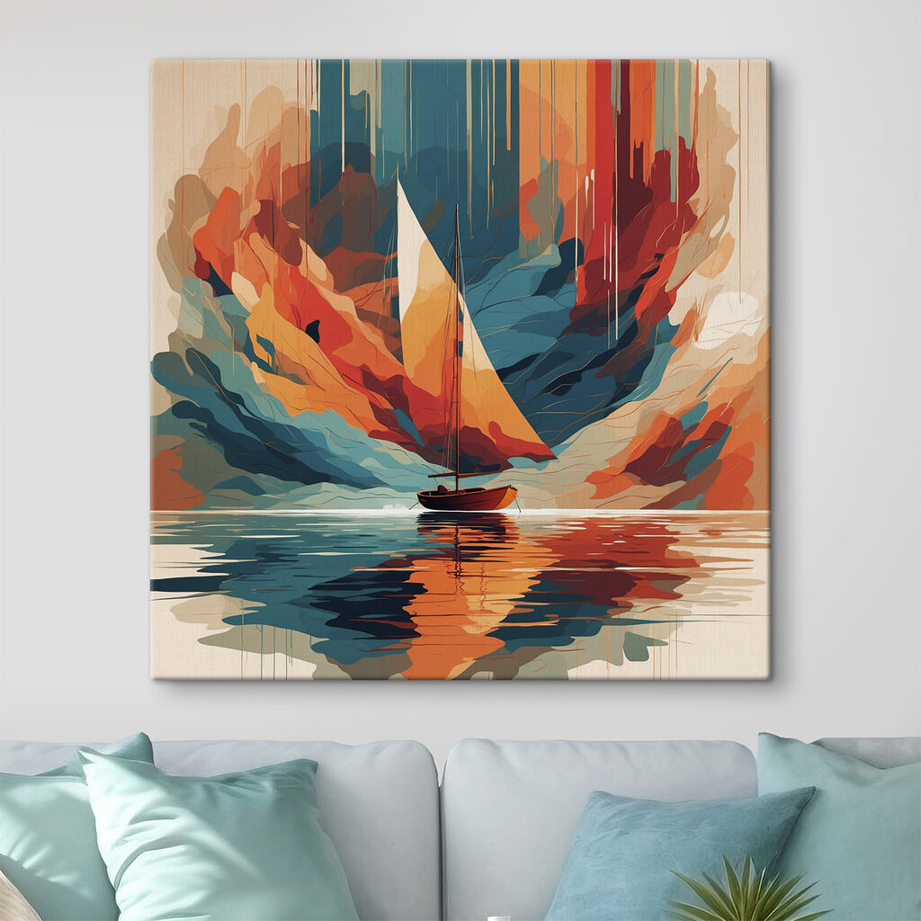 Sailboat on water with colorful clouds