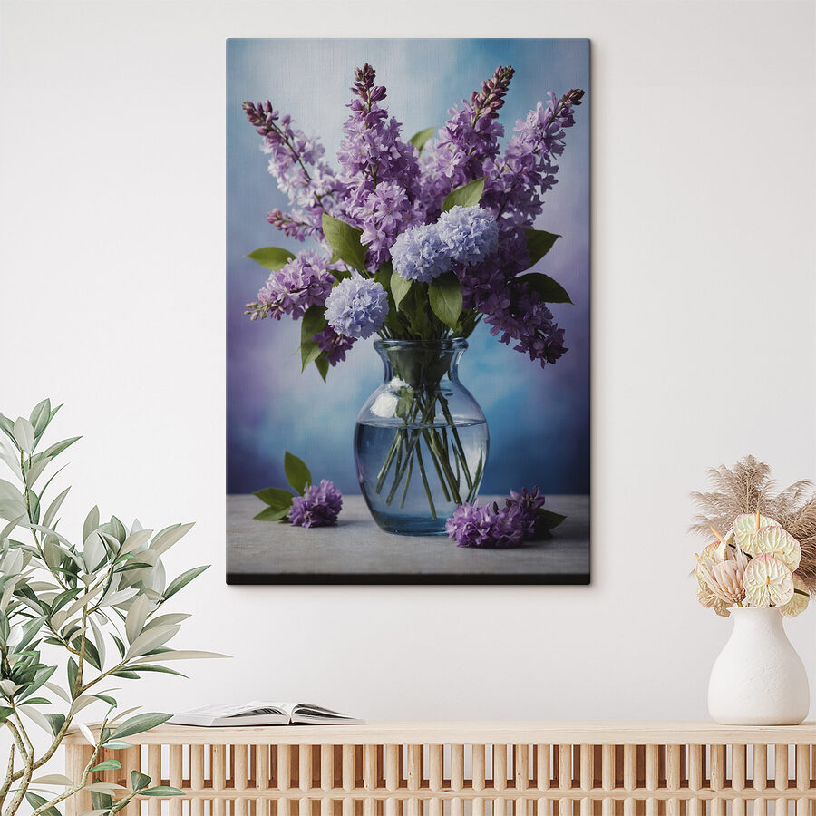 Canvas Schilderijen Vaas met paarse bloemen