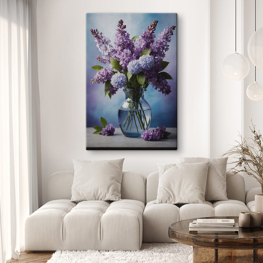 Canvas Schilderijen Vaas met paarse bloemen - Afbeelding 2