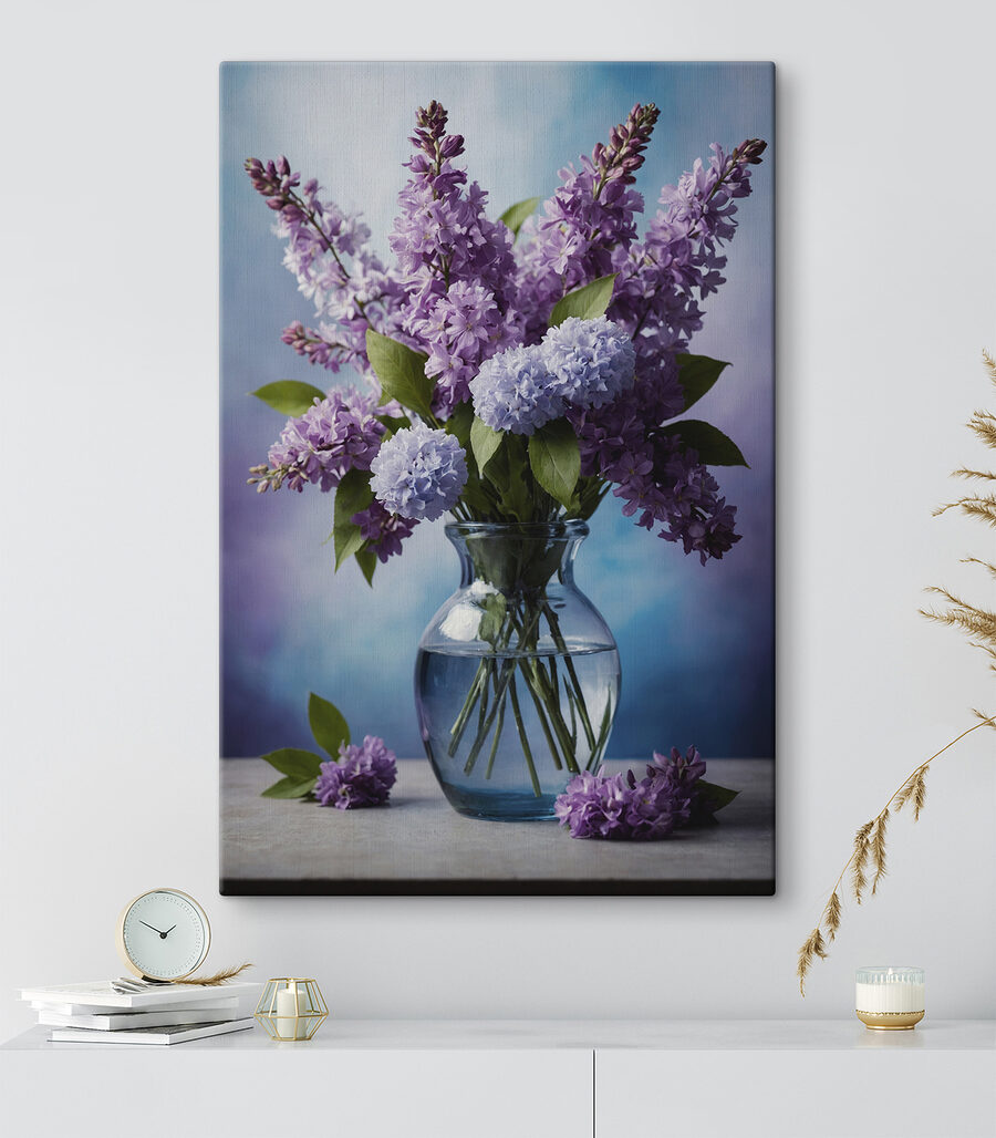 Canvas Schilderijen Vaas met paarse bloemen - Afbeelding 3