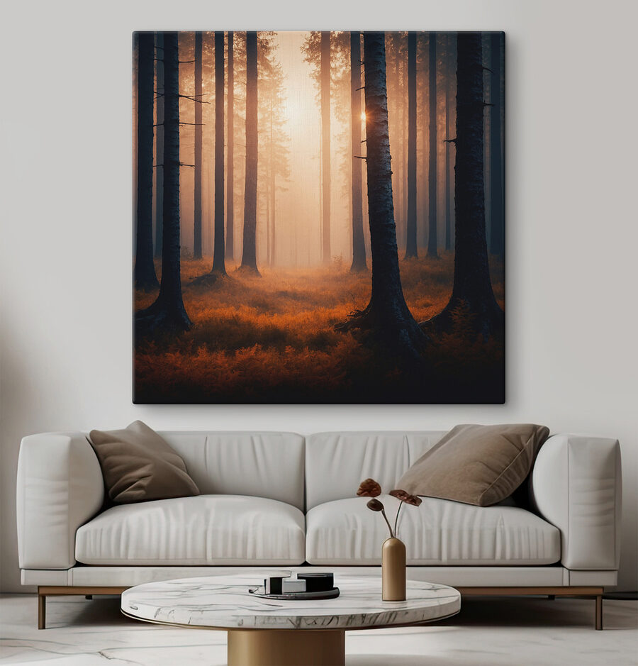 Bos met bomen en mist
