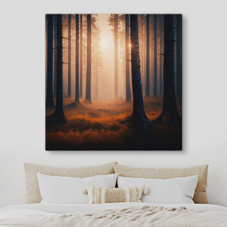 Bos met bomen en mist