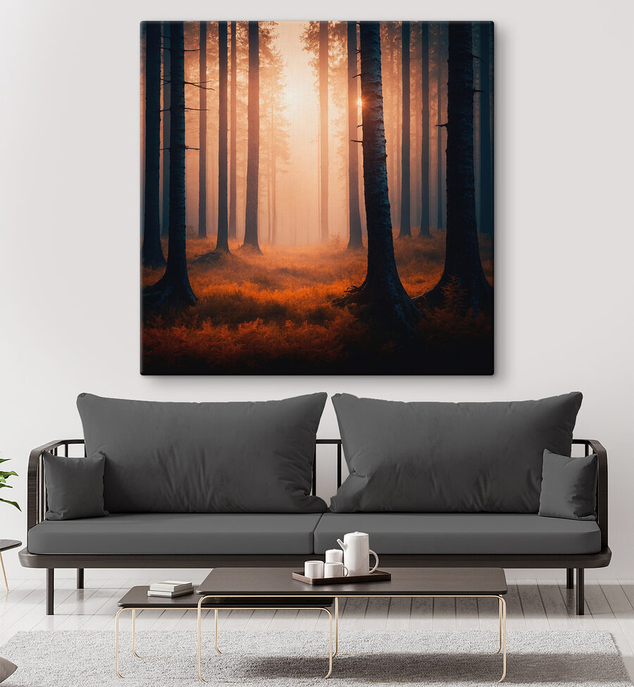 Bos met bomen en mist