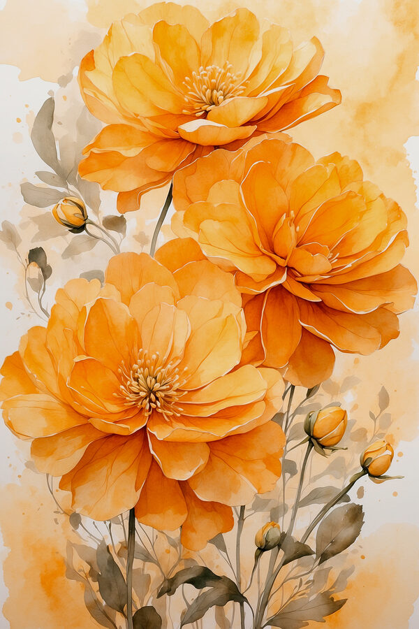 Schilderij van oranje bloemen Schilderij van oranje bloemen