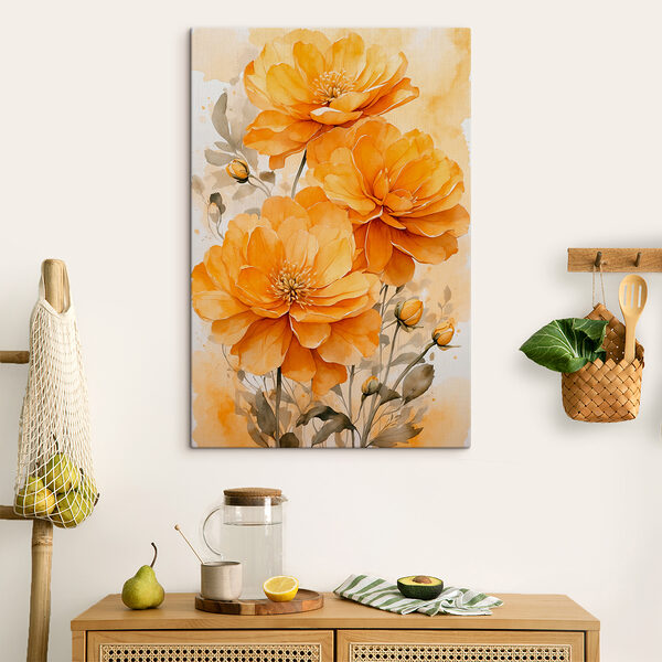 Schilderij van oranje bloemen Schilderij van oranje bloemen