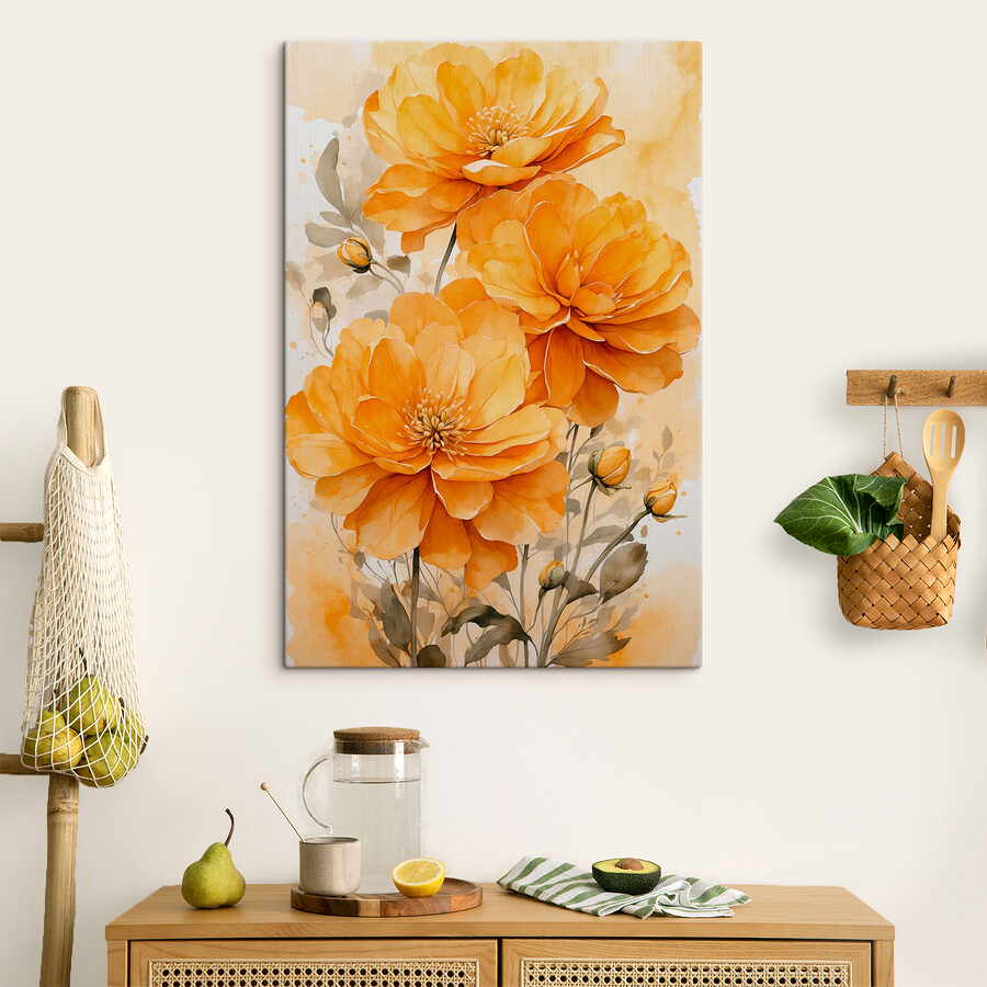 Schilderij van oranje bloemen