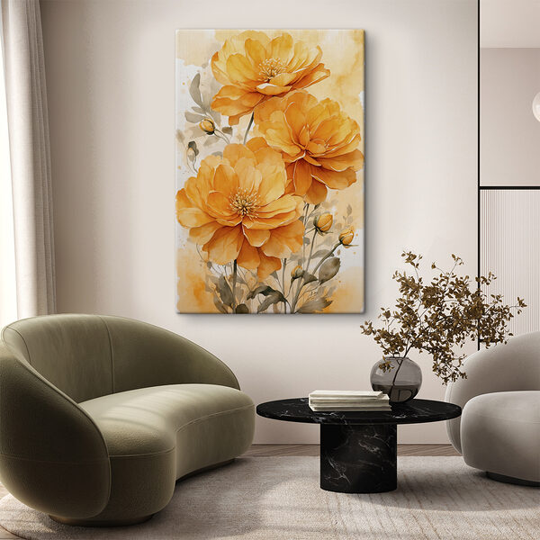 Schilderij van oranje bloemen Schilderij van oranje bloemen