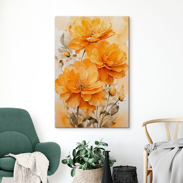 Schilderij van oranje bloemen Schilderij van oranje bloemen