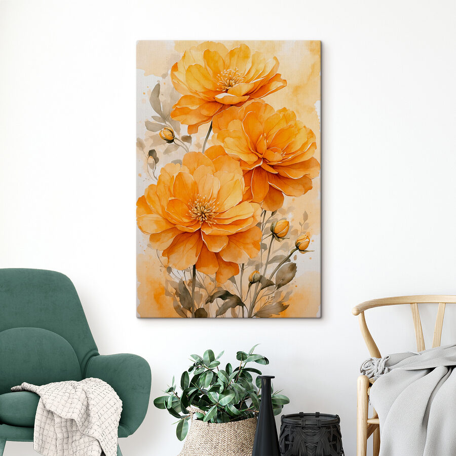 Schilderij van oranje bloemen