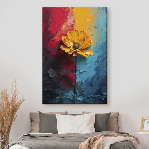 Gele bloem op een blauwe en rode achtergrond Gele bloem op een blauwe en rode achtergrond