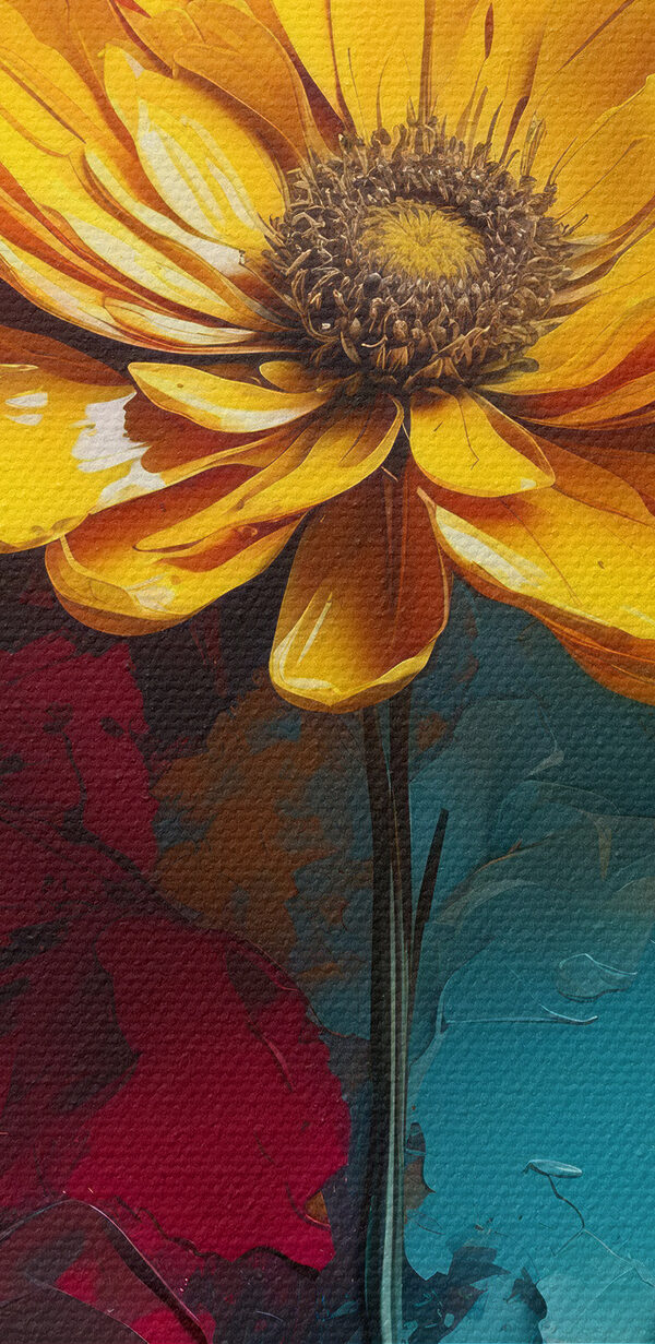 Gele bloem op een blauwe en rode achtergrond Gele bloem op een blauwe en rode achtergrond