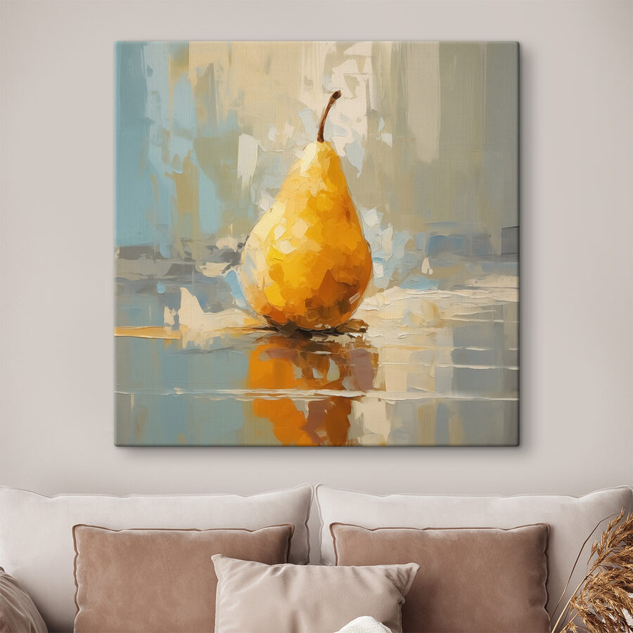 Gele peer op een reflecterend oppervlak Gele peer op een reflecterend oppervlak