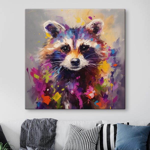 Schilderij van een wasbeer Canvas Schilderijen Schilderij van een wasbeer