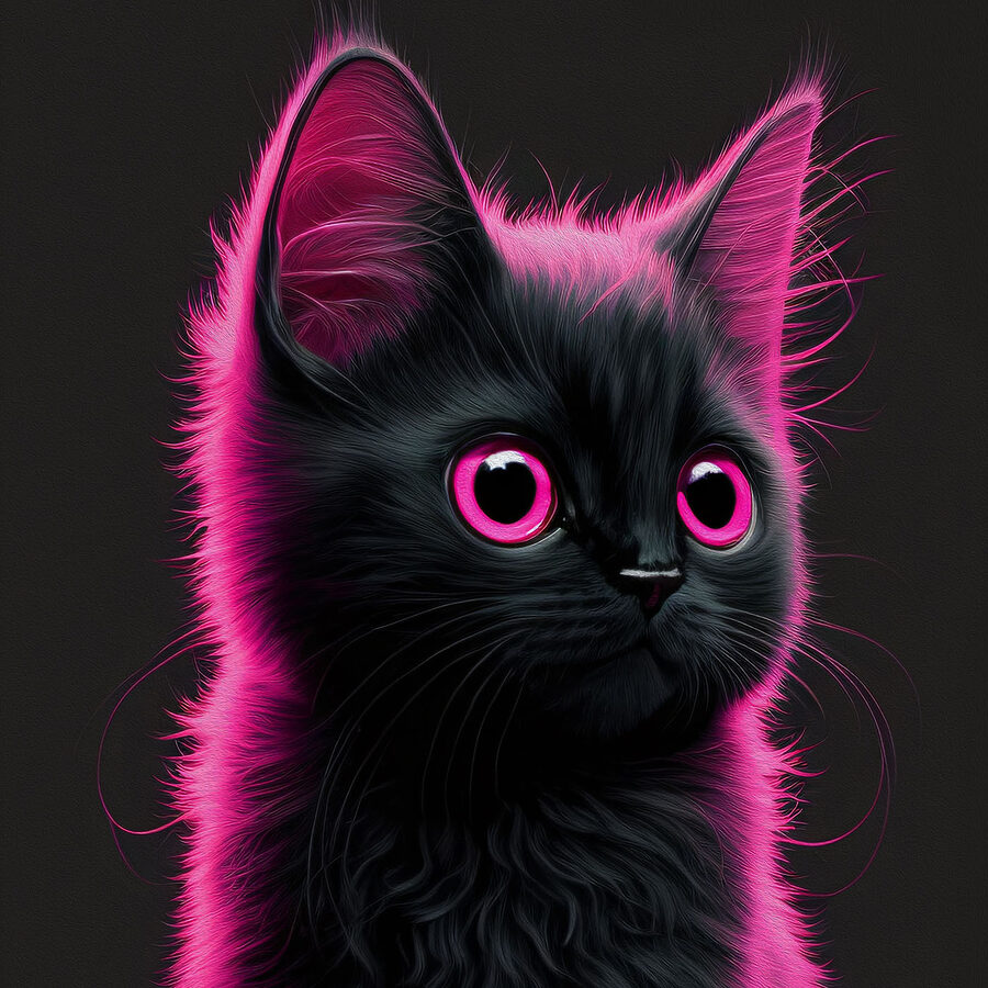 Zwarte kat met roze haar