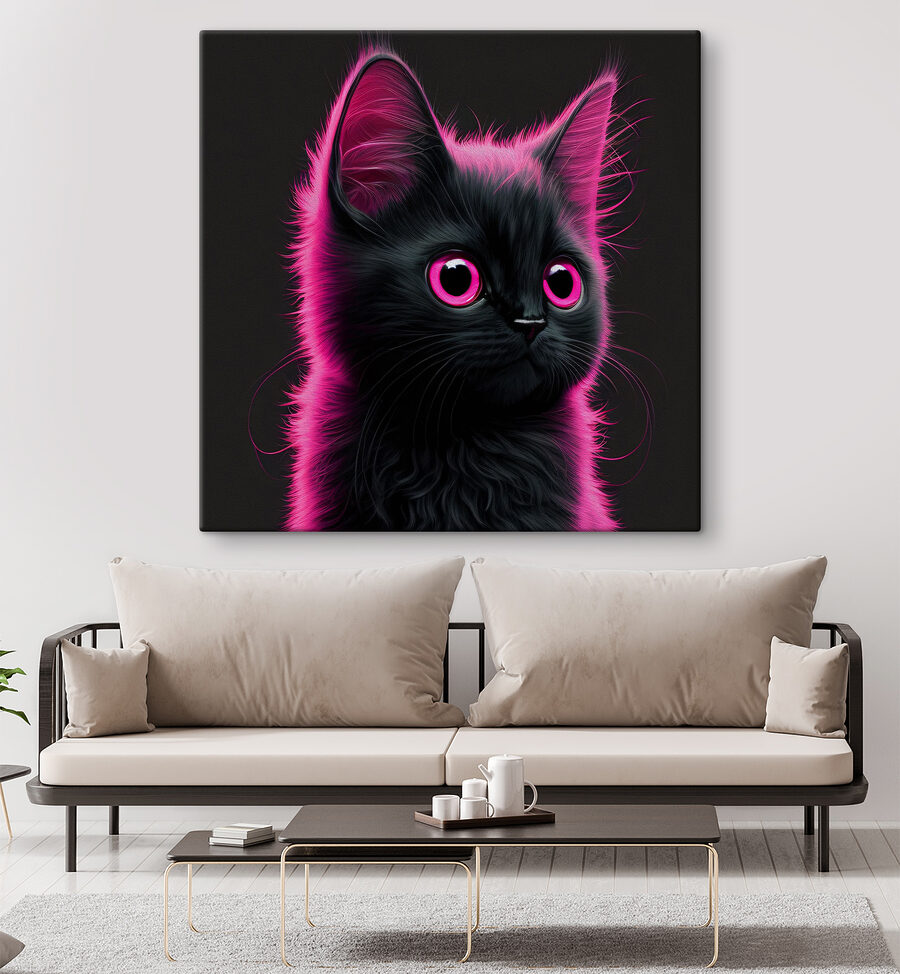 Zwarte kat met roze haar