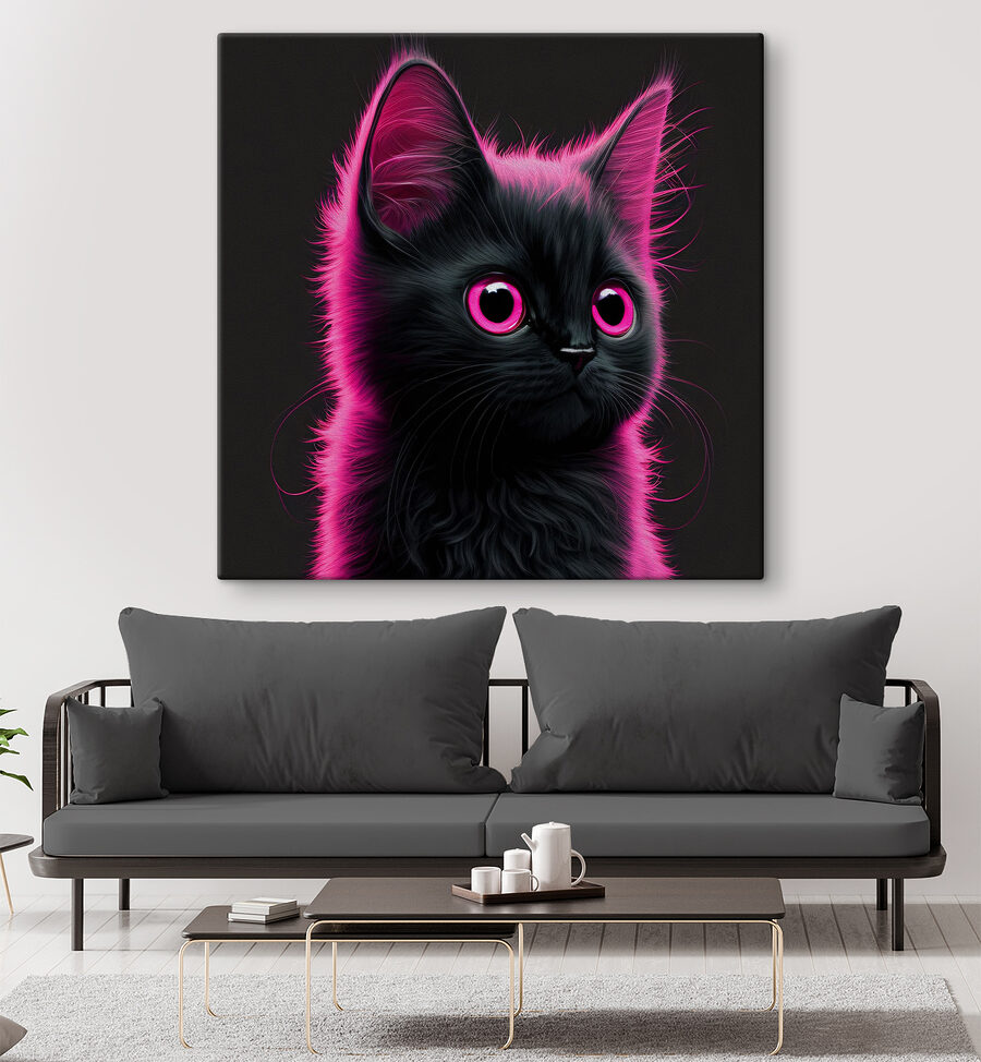 Zwarte kat met roze haar