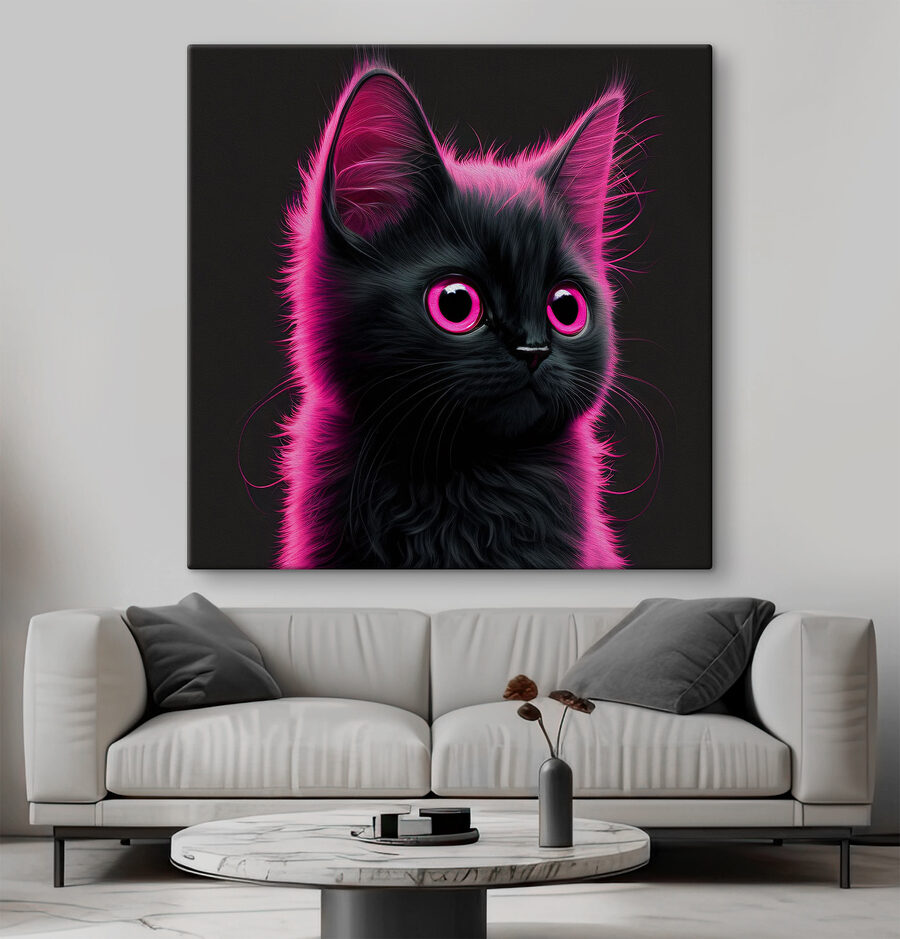 Zwarte kat met roze haar