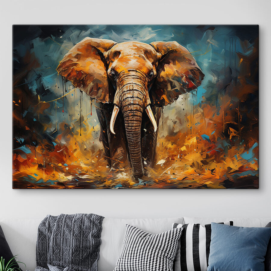 Een olifant met slagtanden en vuil Een olifant met slagtanden en vuil