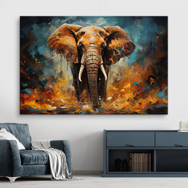Een olifant met slagtanden en vuil Een olifant met slagtanden en vuil