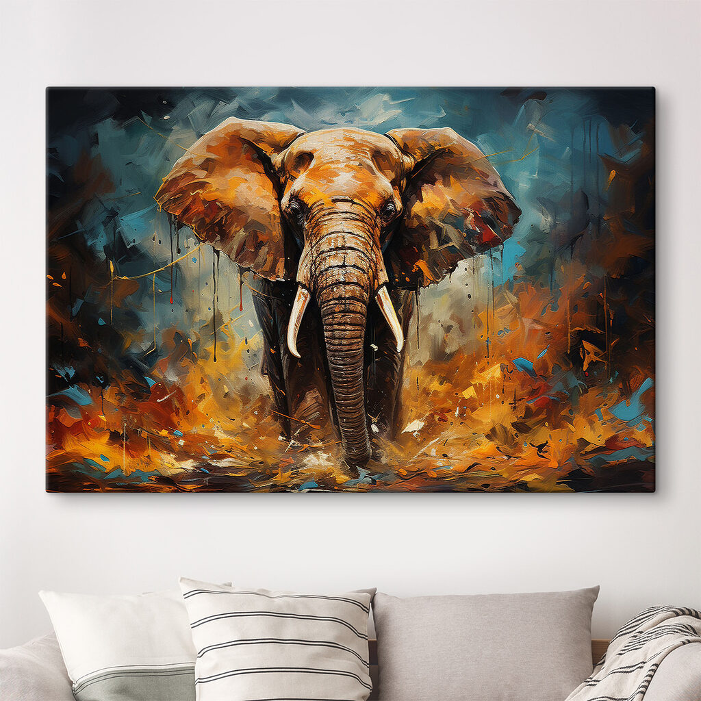 An elephant with tusks and dirt