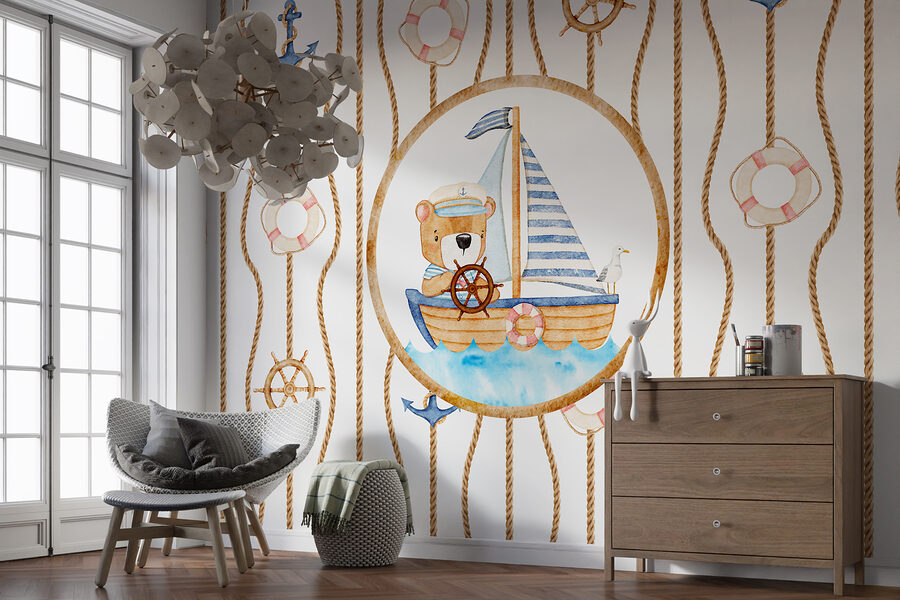 Aquarel van een beer op een boot