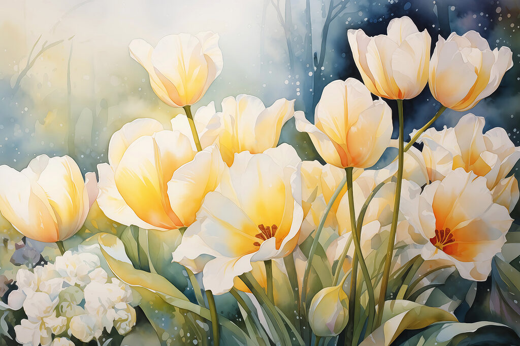 Schilderij van witte bloemen Schilderij van witte bloemen