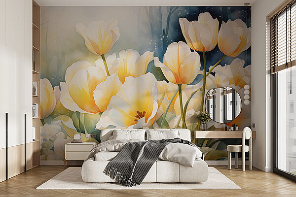 Schilderij van witte bloemen Schilderij van witte bloemen