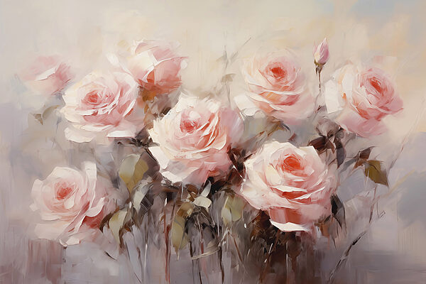 Schilderij van roze rozen Schilderij van roze rozen
