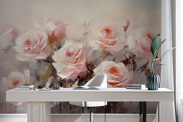 Schilderij van roze rozen Schilderij van roze rozen