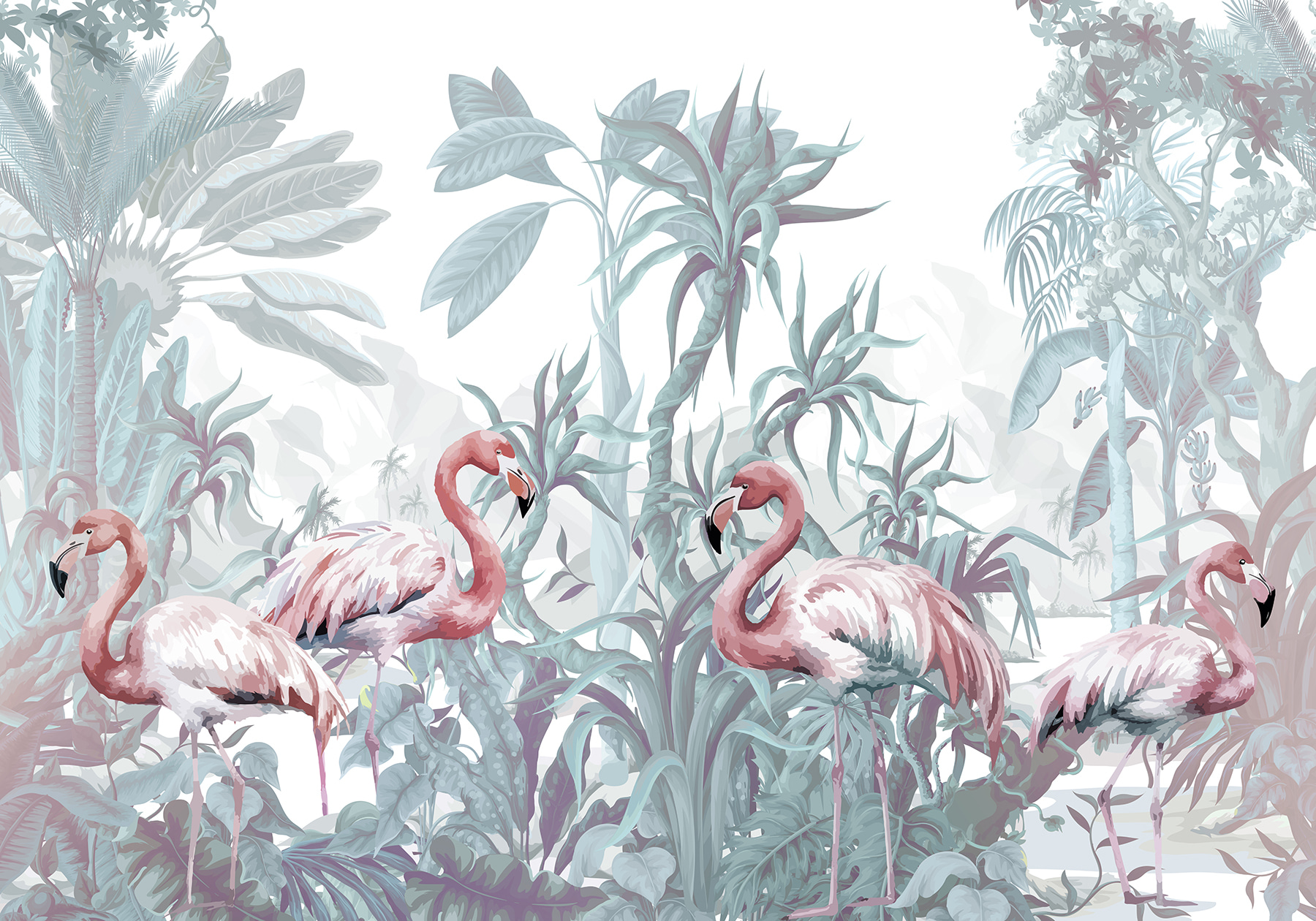 Group of flamingos in a jungle Group of flamingos in a jungle