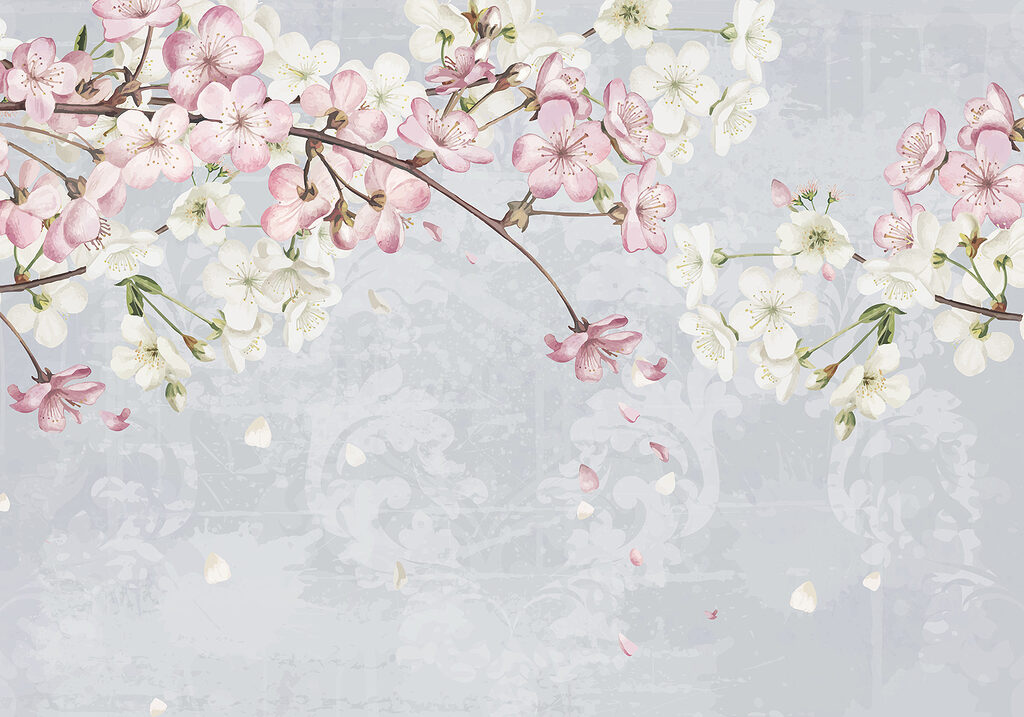 Tak met witte en roze bloemen Tak met witte en roze bloemen