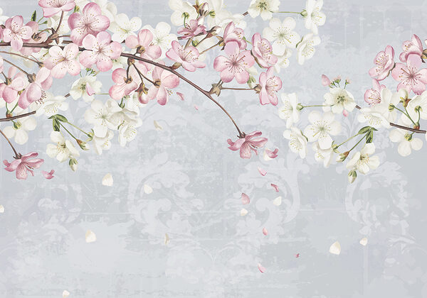 Tak met witte en roze bloemen Tak met witte en roze bloemen
