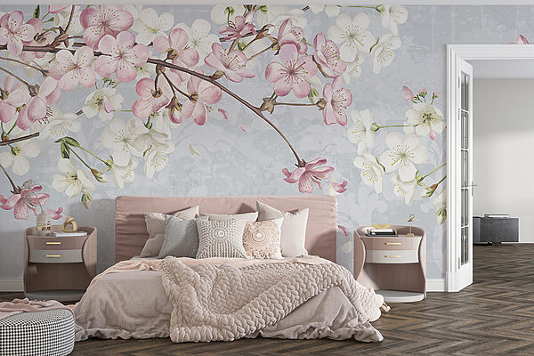 Tak met witte en roze bloemen Tak met witte en roze bloemen