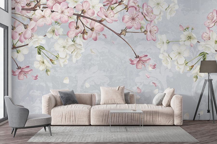 Tak met witte en roze bloemen Tak met witte en roze bloemen