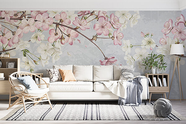Tak met witte en roze bloemen Tak met witte en roze bloemen