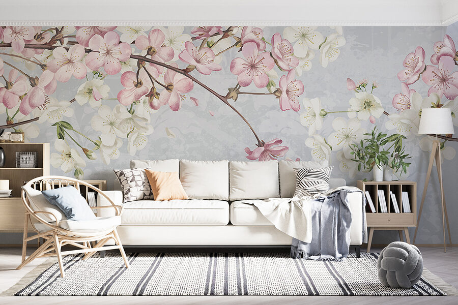 Tak met witte en roze bloemen Tak met witte en roze bloemen