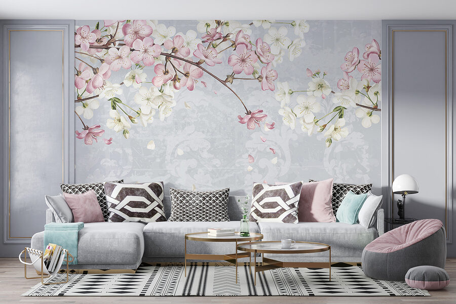 Tak met witte en roze bloemen Tak met witte en roze bloemen
