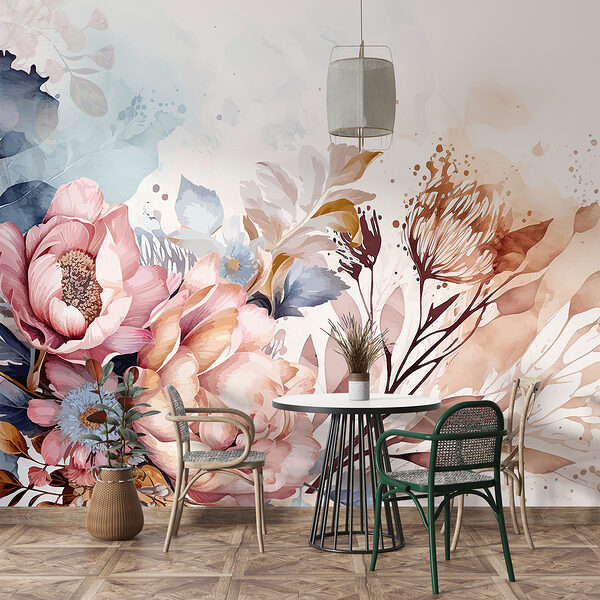 Schilderij van bloemen en bladeren Schilderij van bloemen en bladeren