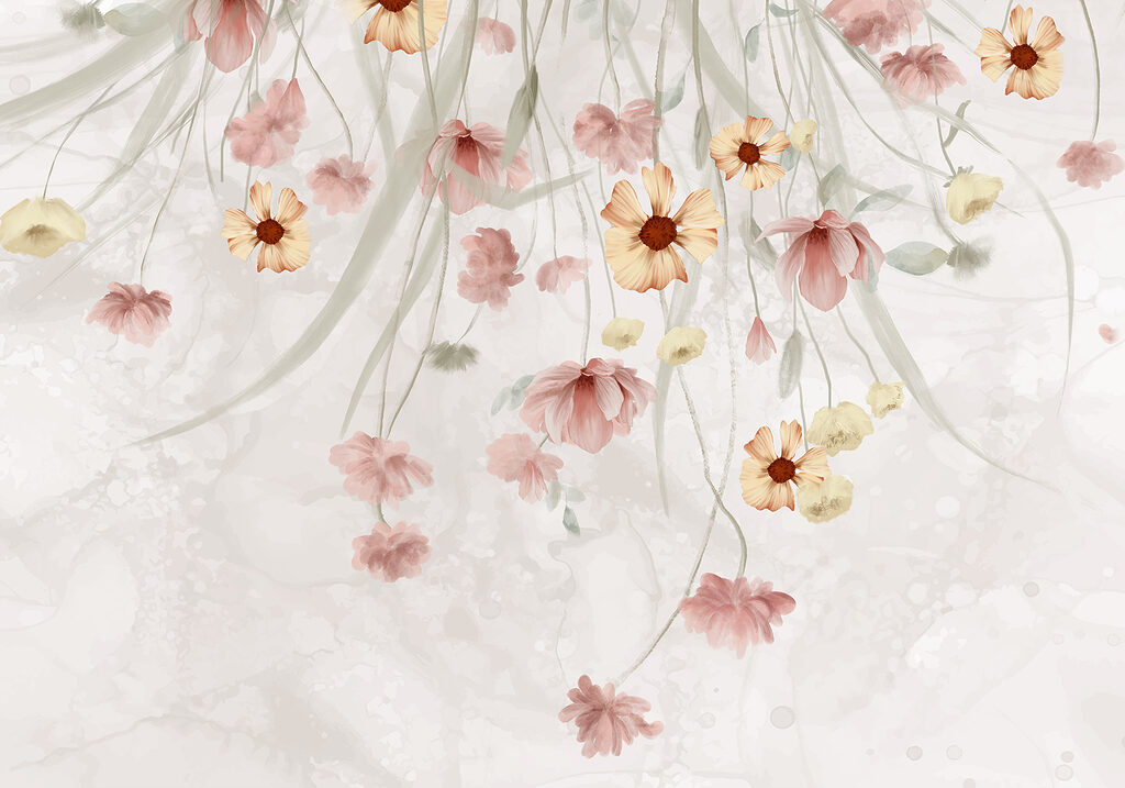 Schilderij van bloemen op een witte achtergrond Schilderij van bloemen op een witte achtergrond