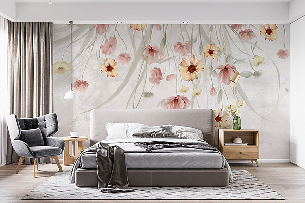 Schilderij van bloemen op een witte achtergrond Schilderij van bloemen op een witte achtergrond