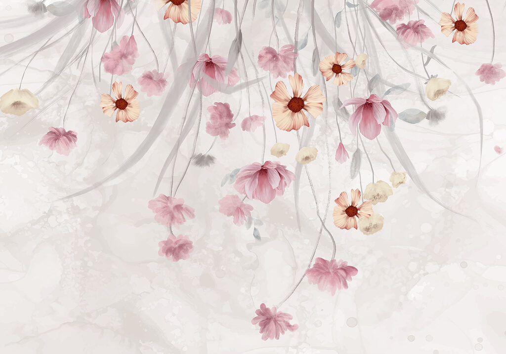 Schilderij van bloemen op een witte achtergrond Schilderij van bloemen op een witte achtergrond